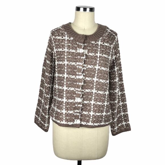 MICHELLE NICOLE Brown White Cardigan Sweater M NWT - Picture 1 of 9